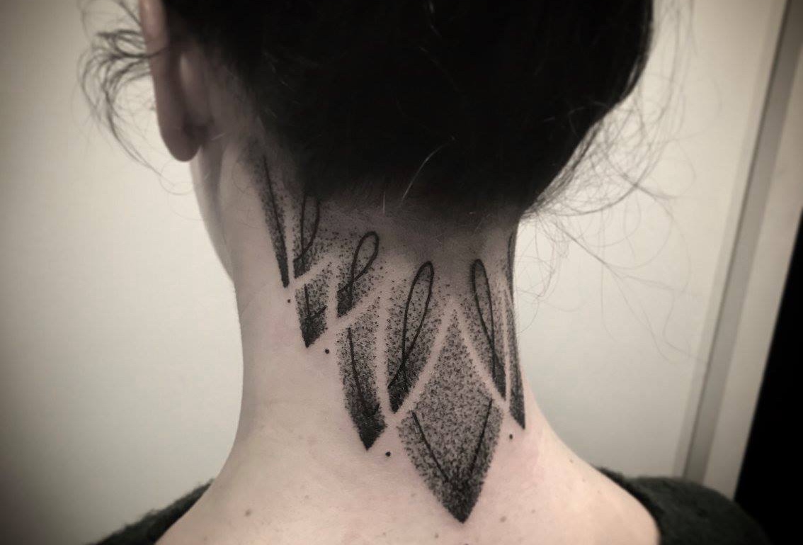neck dotwork ornament tattoo