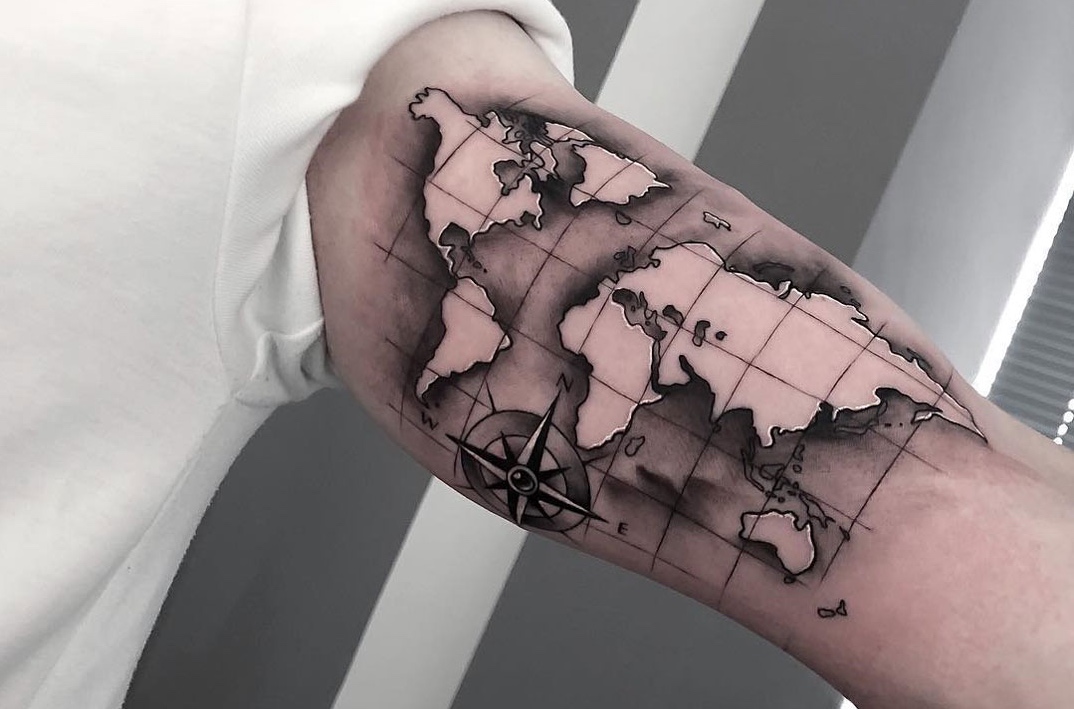inspiring map of the world tattoo theme